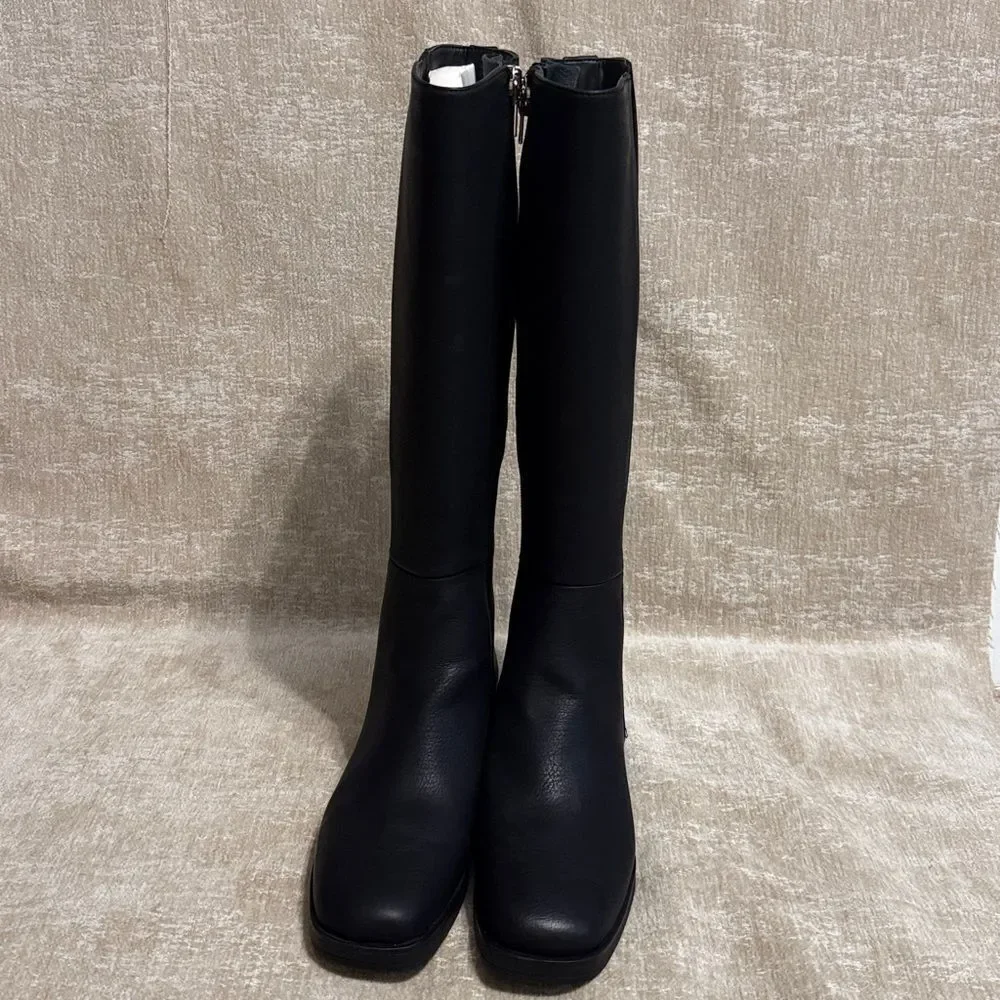 AEROSOLES Black Leather Over the Knee Boots